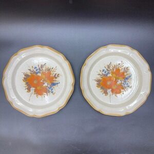 Vintage 70s Mikasa‎ Garden Club Flowerfest 10 inch Dinner Plates EC452 Set of 2